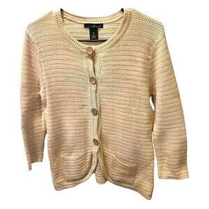 Women's Willi Smith Tan Neutral Open Weave Cardigan Wooden Buttons Size Medium